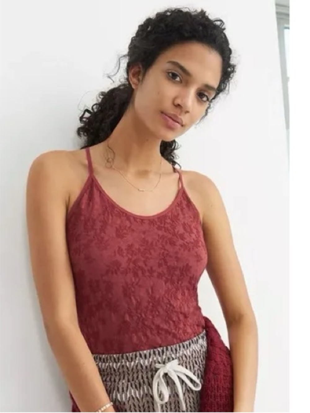 Anthropologie Zene Seamless Textured Tank (Burgundy)